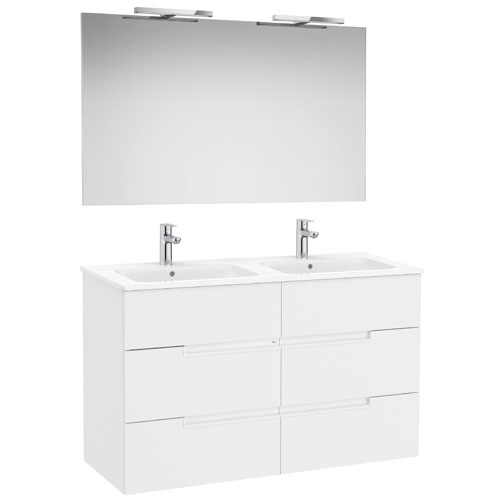 Conj. Pack Victoria-N (mueble base 6 cajones, lavabo doble y espejo c/apliques LED) 1191x460x757 mm, blanco mate, (A852114509)