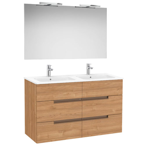 Conj. Pack Victoria-N (mueble base 6 cajones, lavabo doble y espejo c/apliques LED) 1191x460x757 mm, nogal, (A852114517)