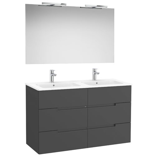 Conj. Pack Victoria-N (mueble base 6 cajones, lavabo doble y espejo c/apliques LED) 1191x460x757 mm, onix, (A852114531)
