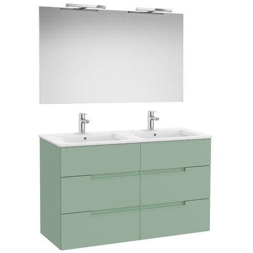 Conj. Pack Victoria-N (mueble base 6 cajones, lavabo doble y espejo c/apliques LED) 1191x460x757 mm, verde savia, (A852114564)