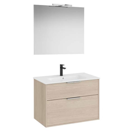 Conjunto Pack Optica (mueble base compacto c/2 cajones, lavabo, espejo y ap. Starlight) 790x455x580 mm, fresno cl., (A852461541)