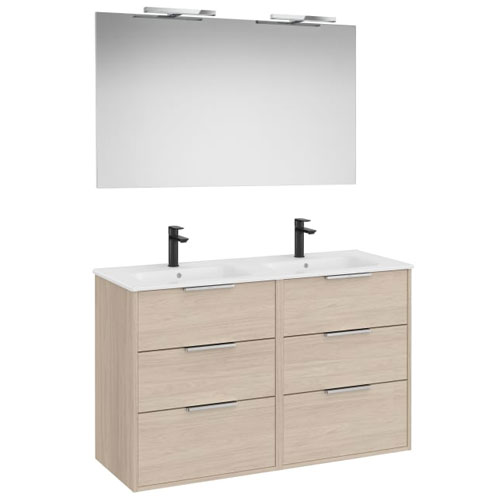 Conjunto Pack Optica (mueble base comp. c/6 cajones, lav. doble, espejo, ap. Starlight) 1200x455x757 mm, fres. cl., (A852466541)