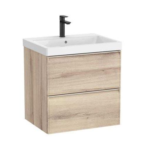 Conjunto Unik Linea (mueble base c/2 cajones y lavabo de FINECERAMIC), 600x455x625 mm, beige madera, (A852488524)