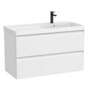 Conjunto Unik Linea (mueble base c/2 cajones y lavabo de FINECERAMIC a la derecha), 1000x455x625 mm, blanco mate, (A852492509)