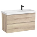 Conjunto Unik Linea (mueble base c/2 cajones y lavabo de FINECERAMIC a la derecha), 1000x455x625 mm, beige madera, (A852492524)