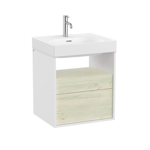 Mueble base Meridian c/2 cajones y estante abierto p/lavabo, 550x460x565 mm, blanco mate / abedul claro, (A858105605)