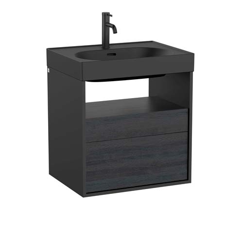 Mueble base Meridian c/2 cajones y estante abierto p/lavabo, 600x460x565 mm, negro / ébano, (A858106610)