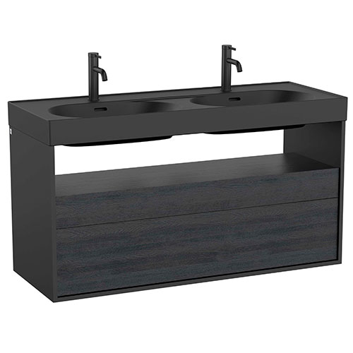 Mueble base Meridian c/2 cajones y estante abierto p/lavabo doble, 1200x460x565 mm, negro / ébano, (A858109610)