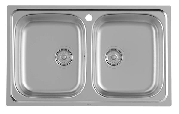 Fregadero Victoria de 2 cubetas de acero inoxidable, 800x490x160 mm, (A872801A01)