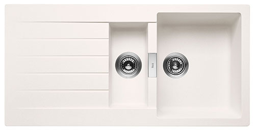 Fregadero reversible Oslo (ks) de 2 cubetas de QUARZEX y escurridor, 1000x500x200 mm, blanco, (A880170020)