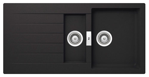 Fregadero reversible Oslo (ks) de 2 cubetas de QUARZEX y escurridor, 1000x500x200 mm, negro, (A880170940)