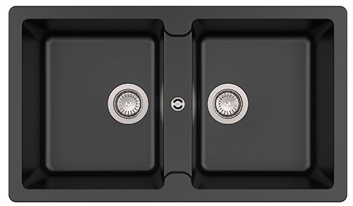 Fregadero Bergen (ks) de 2 cubetas de QUARZEX, 860x500x200 mm, negro, (A880210940)
