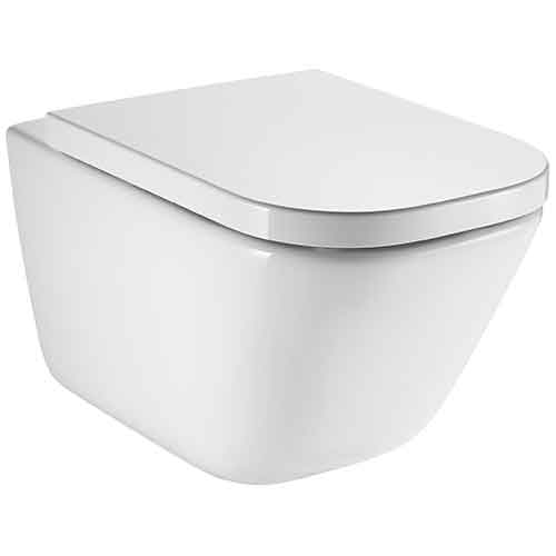 Inodoro Square suspendido c/salida horizontal y fijaciones ocultas (taza Rimless y tapa amort. de SUPRALIT), blanco