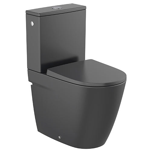 Inodoro completo Ona compacto Rimless c/salida dual (taza, cisterna alim. inferior y tapa), negro mate