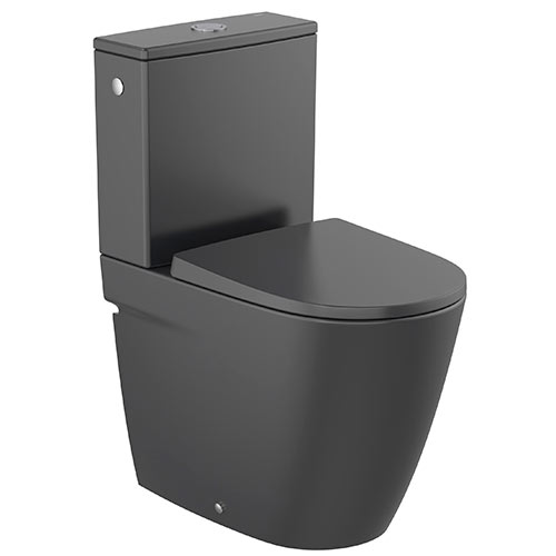 Inodoro completo Ona compacto Rimless c/salida dual (taza, cisterna alim. lateral y tapa), negro mate